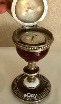 WOW! Antique Imperial Russian 84 silver&enamel Easter egg Verge Fusee desk clock