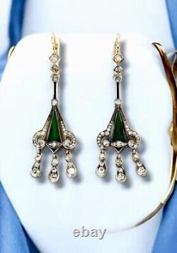 Womens Imperial Russian Antique 56K Art Deco Enamel Earrings Ladies