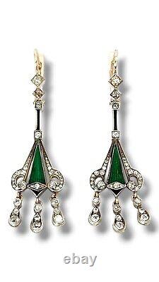 Womens Imperial Russian Antique 56K Art Deco Enamel Earrings Ladies