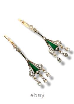 Womens Imperial Russian Antique 56K Art Deco Enamel Earrings Ladies