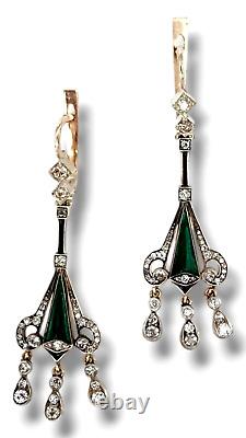 Womens Imperial Russian Antique 56K Art Deco Enamel Earrings Ladies