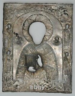 16c. Russian Imperial Uniique Holy Icon Silver Oklad Blessing Saint Nicholas Myra