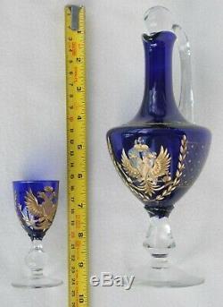 18 C. Imperial De Russie Carafe Cobalt En Verre Coupes Vodka Chalice Dish Kovsh