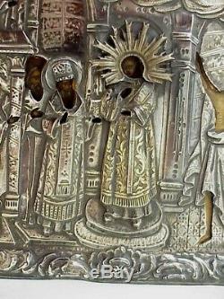 1843 Années Russe Mstera Royal Imperial Icon 84 Argent Oklad, Pokrov Dieu Mère
