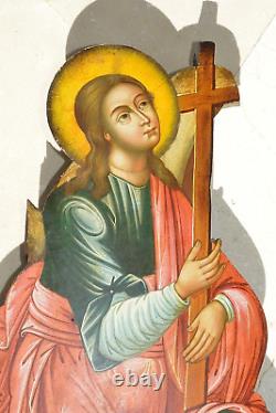 18c Christanité Impérielle De Russie Icon Guardian Angel Egg Painting Cross Mother