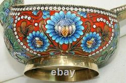 19. Russe Royal Imperial 88 Silver Enamel Kovsh Bowl Spoon Gold Bucket Egg Pin