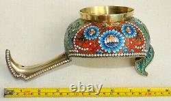 19. Russe Royal Imperial 88 Silver Enamel Kovsh Bowl Spoon Gold Bucket Egg Pin