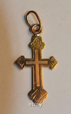 1900y Russian Royal Imperial 56 Or Orthodoxe Croix Icône Pendentif Collier Jésus