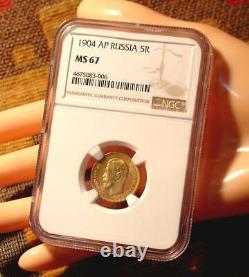 1904 Ngc Ms67 5 Roubles Russian Tzar Antique Gold Coin Impérial Antique Russie