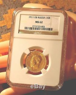 1911 Ngc Ms62 10 Roubles Russe Tzar Antique Gold Coin Imperial Antique Russie