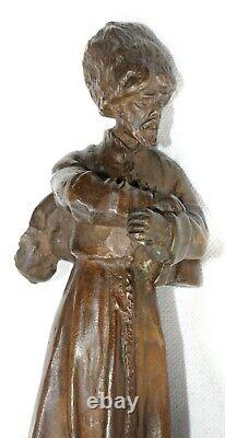 19c. Russe Imperiale Bronze Cossack Éculpture Figurine Malachite Urale Kovsh C