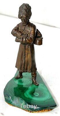 19c. Russe Imperiale Bronze Cossack Éculpture Figurine Malachite Urale Kovsh C
