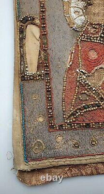 19ème Antique Impériale Vieille Perle Russe Couverture De L'icône Chrétienne Mère De Dieu