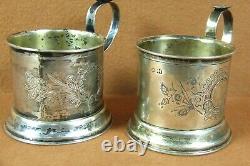 2 Antique Impérial Russe 875 Argent Sterling Lemon Tea Cup Holder Moscou 1800s