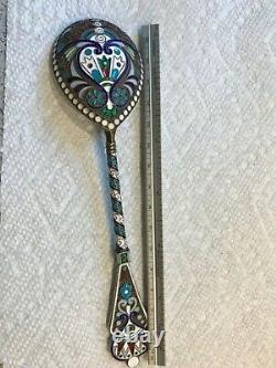 6 Antique 1900's Russian Imperial Silver Émail Serving Spoon Par Faberge 84 Rare