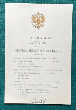 Ancien Programme Russe D'orchestre De Cour Impériale 1913 Tsar Nicholas II Romanov