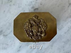 Ancien Vintage Collectible Bronze Russe Impérial Eagle Insignia Box