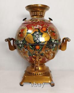 Ancien samovar rond impérial russe peint à la main, testé pour le thé/café