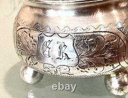 Ancien vintage 1880 russe impérial argent 84 Monogrammé Pieds Cellier à sel
