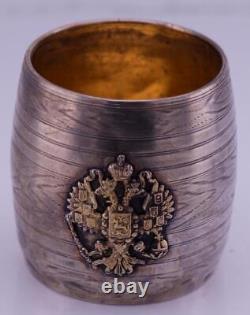 Ancienne Coupe D'argent Russe Impériale Vodka En Forme De Barrel C1863 Rare