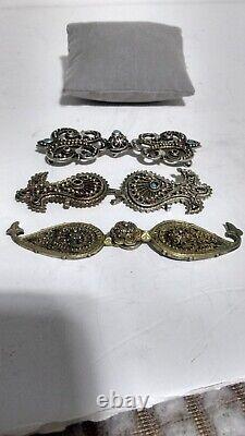 Ancienne Période Impériale Russe Niello Argent Doré 3 Boucle De Ceinture Estampillée