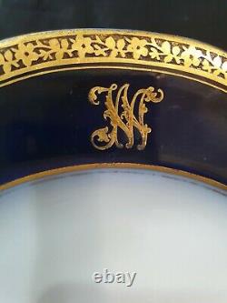 Ancienne Porcelaine Russe Impériale Kuznetsov Plate Monogramme Tsar Nicholas II