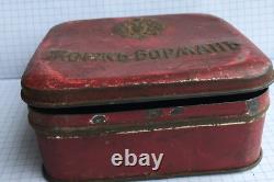 Ancienne boîte de bonbons impériale russe avec emblème de l'aigle bicéphale de GEORDES BORMAN