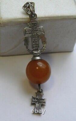 Ange Pendentif Argent 88 Amber Orthodoxe Croix Impériale Russe 1899-1908