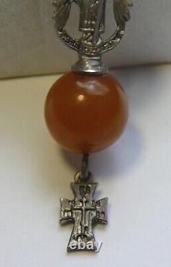 Ange Pendentif Argent 88 Amber Orthodoxe Croix Impériale Russe 1899-1908