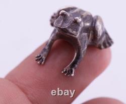 Antiquaire Impérial Russe Faberge Miniature Silver Frog Figurine C1908