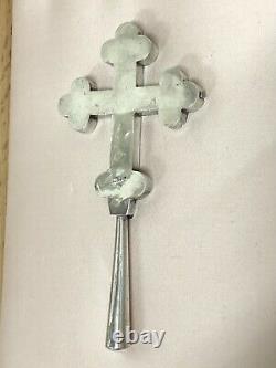 Antique 1859 19ème Siècle Argent Niello Croix De Crucifix Impériale Russe