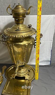 Antique 1880s 1890s IMPERIAL RUSSIA 22 solide laiton SAMOVAR + Plateau + Théière URN