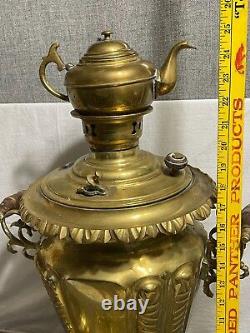 Antique 1880s 1890s IMPERIAL RUSSIA 22 solide laiton SAMOVAR + Plateau + Théière URN