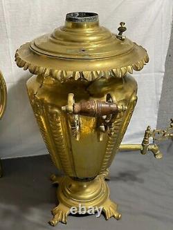 Antique 1880s 1890s IMPERIAL RUSSIA 22 solide laiton SAMOVAR + Plateau + Théière URN