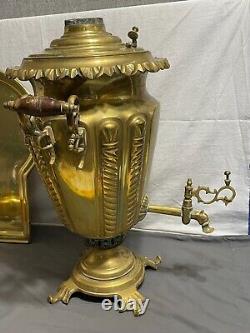 Antique 1880s 1890s IMPERIAL RUSSIA 22 solide laiton SAMOVAR + Plateau + Théière URN