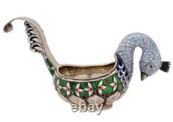 Antique 1894 Fabergé Russie Impériale 88 Argent Émail Kovsh Oiseau Paon