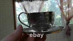 Antique 19c Russe Impérial 84 Silver Graved Tea Cup & Saucer Full Hallmarked