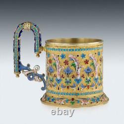 Antique 19thc Imperial Russe Solide Silver-gilt Enamel Tea Glass Titulaire C. 1896