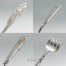 Antique 20thc Imperial Russian Solid Silver Caviar & Fish Cutlery Set Vers 1900