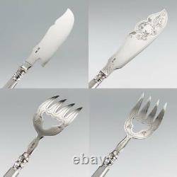 Antique 20thc Imperial Russian Solid Silver Caviar & Fish Cutlery Set Vers 1900