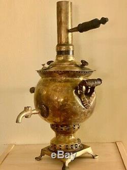 Antique Brass Impériale Russe Samovar, Ronde, Vintage Tea Urn, Tula