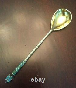 Antique C. 1882 Russe Impérielle 84 Serling Silver Cloisonne Enamel Spoon