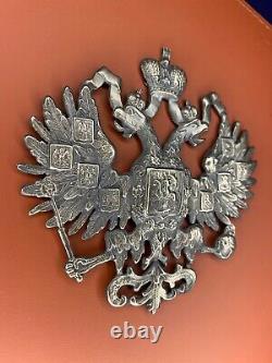 Antique Double Tête Eagle Emblem Impérial Russe Argent Insigne Rare Vieux