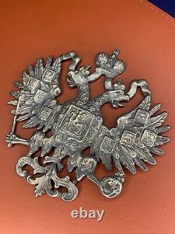 Antique Double Tête Eagle Emblem Impérial Russe Argent Insigne Rare Vieux