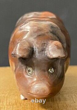 Antique Faberge Imperial Russian Factory Carved Agate Pig In Box