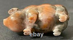 Antique Faberge Imperial Russian Factory Carved Agate Pig In Box