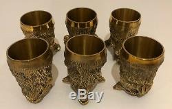 Antique Imperial Beaucoup Russe Tasse De Vodka Têtes D'animaux En Bronze De Six