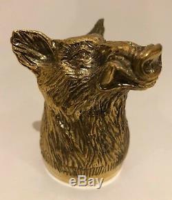 Antique Imperial Beaucoup Russe Tasse De Vodka Têtes D'animaux En Bronze De Six