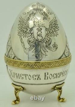 Antique Imperial Horloge Russe D'argent Pâques Bureau D'oeuf Pour Catherine II Cour