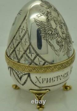 Antique Imperial Horloge Russe D'argent Pâques Bureau D'oeuf Pour Catherine II Cour